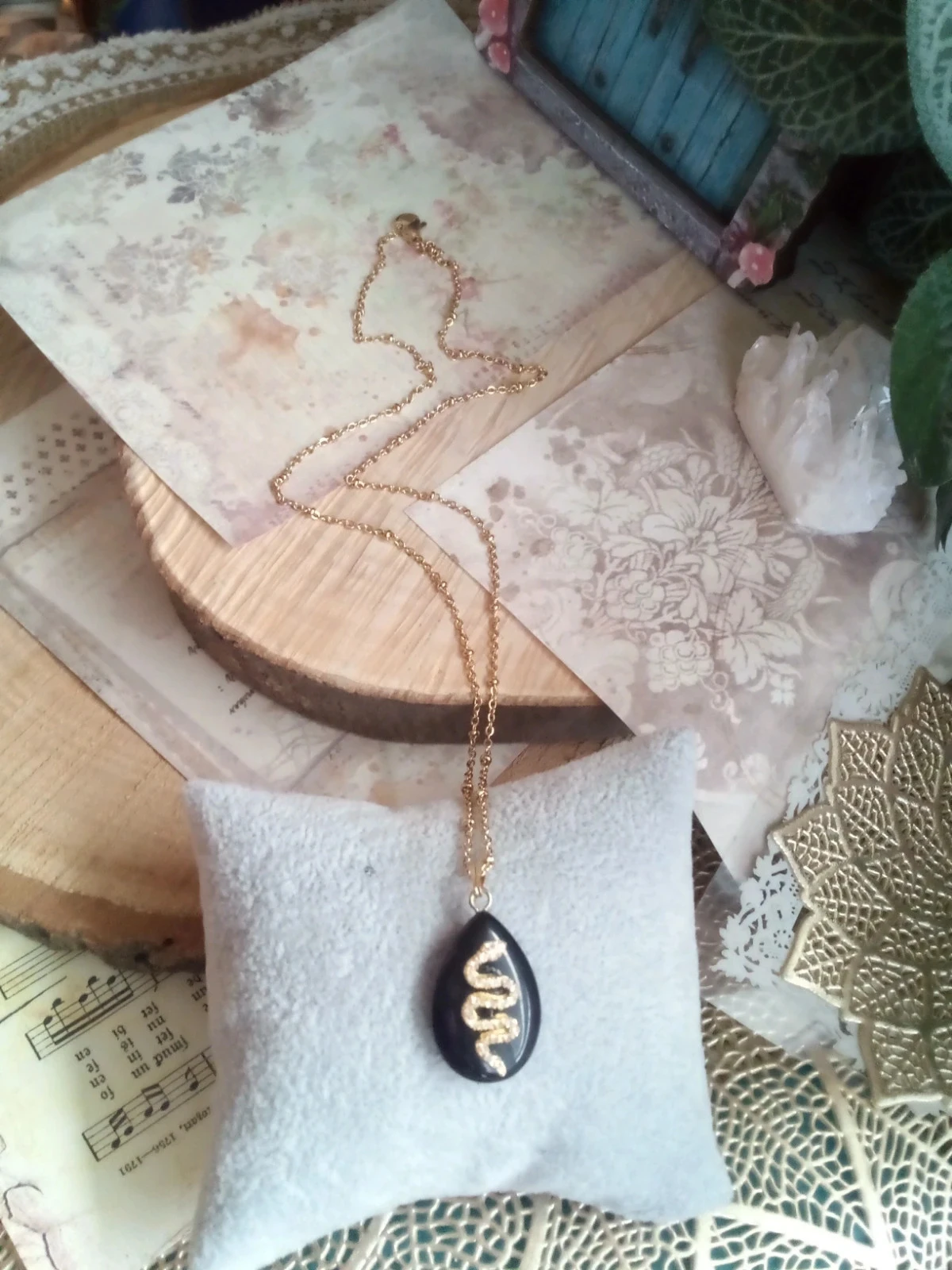 Collier obsidienne naturelle serpent – photo 2